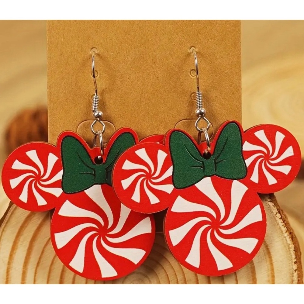 🆕 Peppermint Candy Mouse Christmas Dangle Earrings